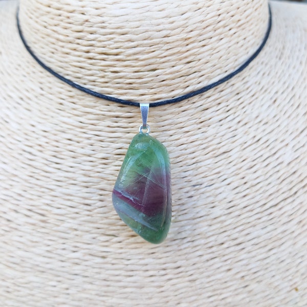 Pendentif Fluorite multicolore - Pierre roulée Naturelle