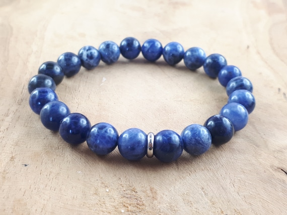 Bracelet Perles Sodalite 8 Mm – Fabriqué En France, Neuf Avec étiquettes, Pierre Naturelle Bleue
