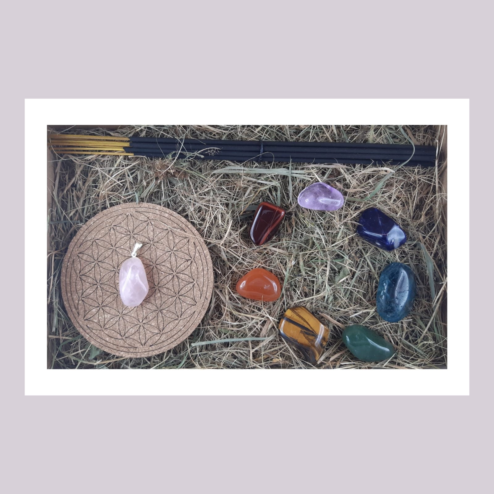 Coffret Bien-Être - Lithothérapie 7 Chakras Encens Dynamiseur Pendentif