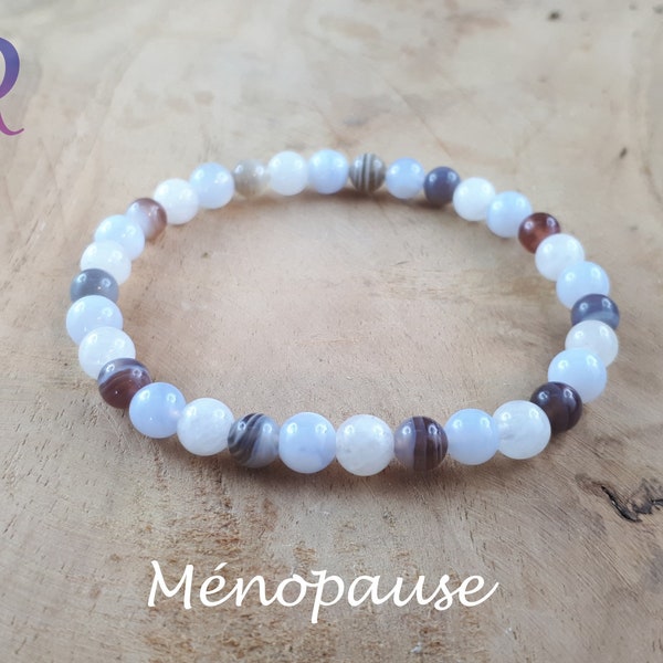 Ménopause - Bracelet en Pierres Naturelles de 6mm - Pierre de lune - Calcédoine bleue - Agate du Botswana