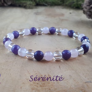 Serenity - Calming - Bracelet in 6mm natural stones of Lepidolite, Rose Quartz and Quartz