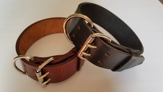 Genuine English Bridle Leather Collars, Extra Thick, Heavy Double Tongue Roller Buckle. Name Stamped for Free. 45 Years Experience