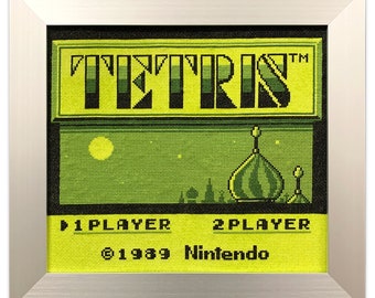 Tetris - Nintendo Game Boy Video Game Handmade Cross Stitch Framed Art
