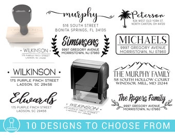Customized Stamp Black Red Blue Purple Green Ink Address Stamp 20 Designs to Choose! Personalized Wedding Invitation Stamp Self-Inking Return Address Mail 3 Lines Custom Address Stamper
