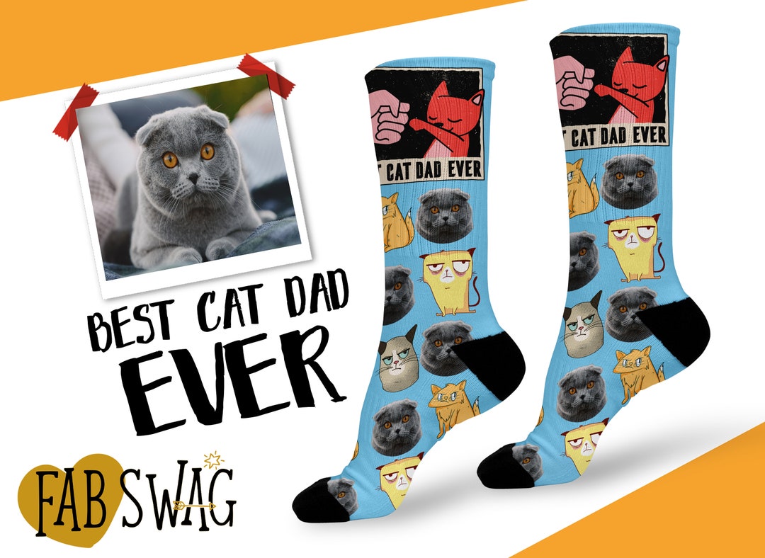 Best Cat Dad Socks Custom Cat Dad Gift Pet Face Socks Etsy