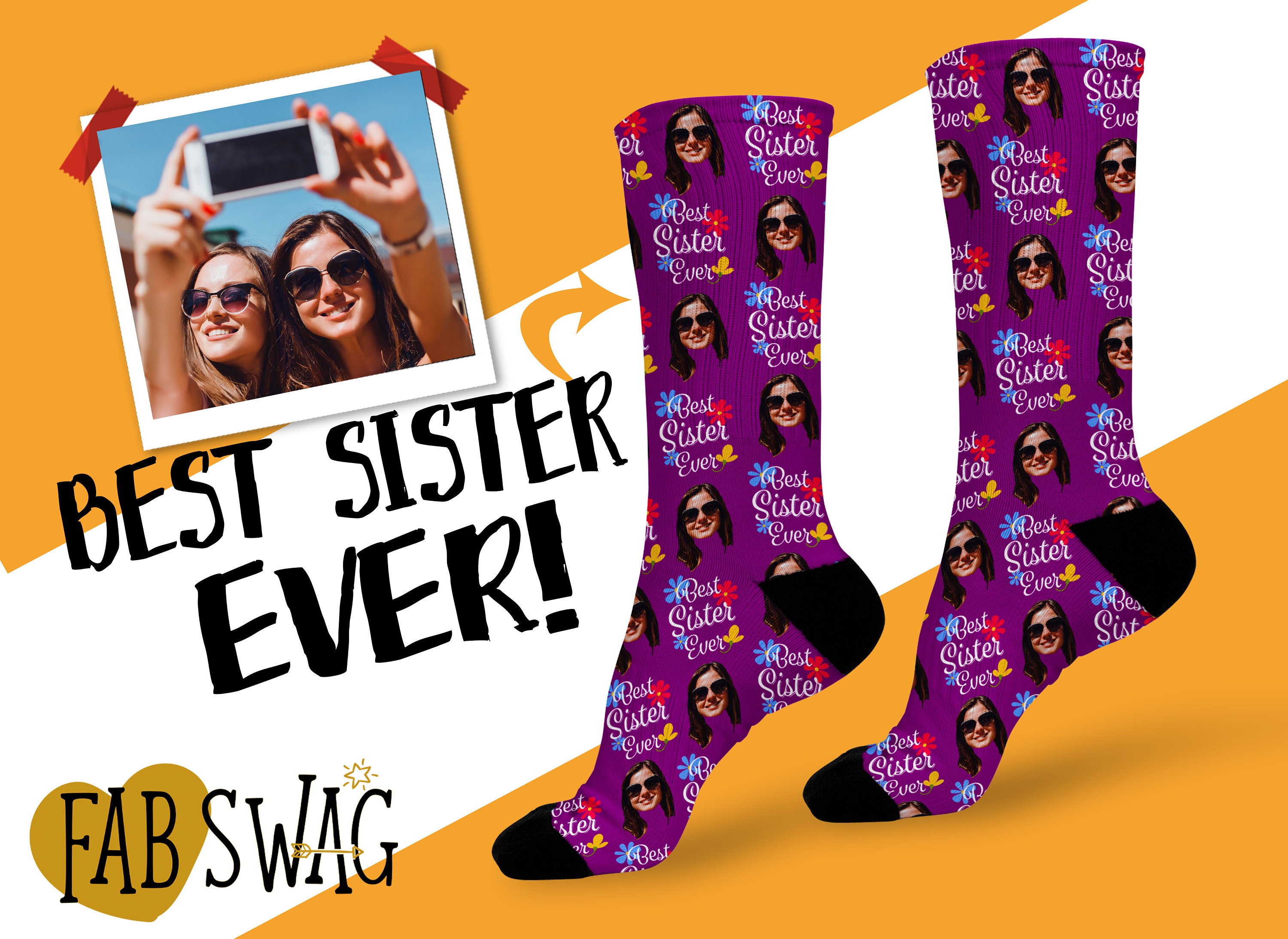 Best Sister Ever Socks Custom Photo Socks Custom Sister Etsy