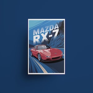 Mazda RX-7 Japanese Sports Car Digital Poster, JDM Wall Decor, Car Enthusiast Gift, Garage Art, Man Cave Decoration