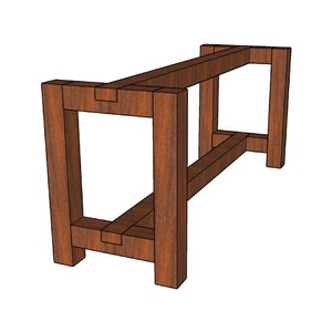 Puede incluir: Una base de mesa de madera con un marco rectangular y cuatro patas. La base est&aacute; hecha de madera marr&oacute;n oscura y tiene un aspecto r&uacute;stico.