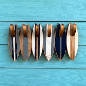 Surfboard Towel Holder, Handmade Beach Home Decor Wall Art, Customizable Colors