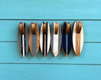 Surfboard Towel Holder, Handmade Beach Home Decor Wall Art, Customizable Colors