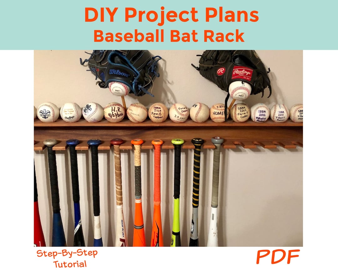 Baseball Rack Step File Baseball Bat Wall Display Rack DIY Woodworking Plans - Instant Download ...