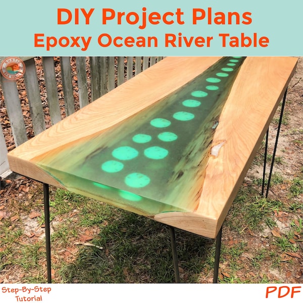 Epoxy Resin Ocean River Table, Woodworking Plans, Build Plans - Instant Download