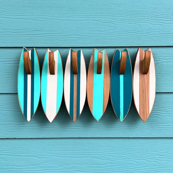 Surfboard Hooks Wooden Towel Holder Rack Coastal Decor Beach Decor