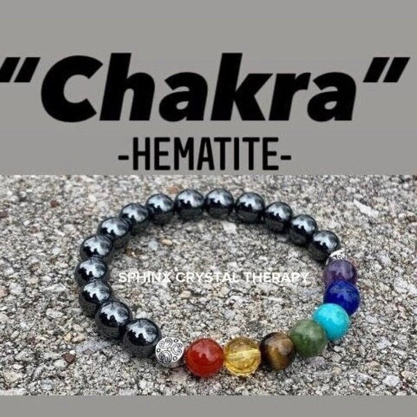Chakra Balance - Protection - Strength - Grounding Hematite - Circulation - Crystal Therapy Holistic Healing Bracelet - REAL Gemstones
