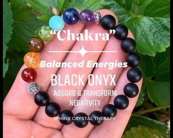 Chakra Balance - Negativity Protection - Negative Energy - Black Onyx - Aura Shield - REAL Crystal Gemstone Bracelet - Emotional Healing