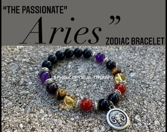 Aries Energy - Zodiac Horoscope " The Passionate Aries " March April Birthday - REAL Quality Gemstones - Crystal Healing Bracelet