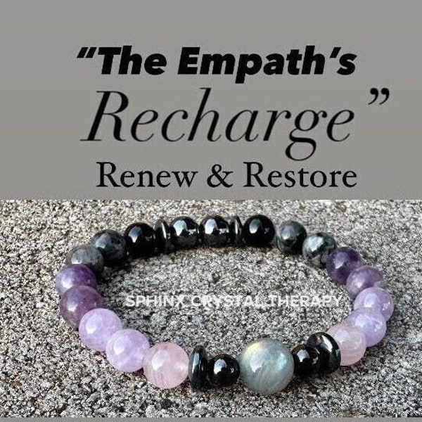 Empath Recovery " The Empath's ReCharge " Emotional Healing Sleep Highly Sensitive Crystal Therapy Bracelet Lepidolite Rose Quartz