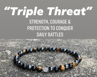 Anklet - Strength Courage Protection Shield " Triple Threat " Anxiety Support Relief Grounding AAA Gemstones Crystal Therapy Ankle Bracelet