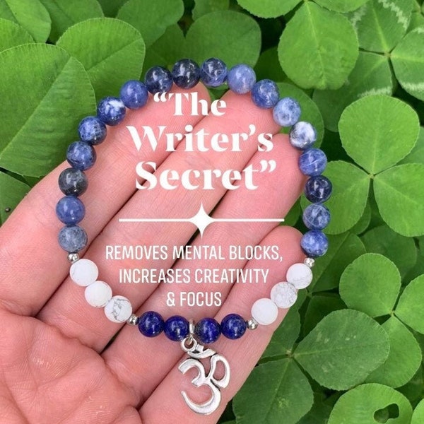 Writers Block - Removes Mental Block " The Writer's Secret “ Creativity - Focus - Sodalite Howlite Crystal Therapy Writing Bracelet