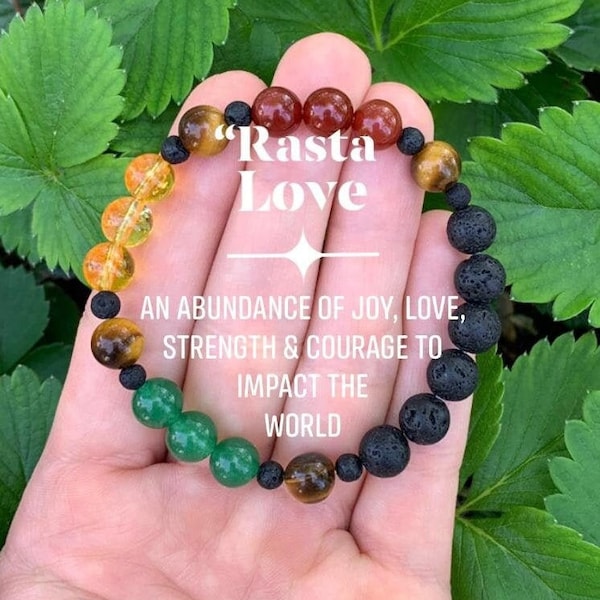 Rastafari - Peace - Courage - Happiness " Rasta Love " Joy Strength Carnelian Citrine Aventurine Crystal Therapy Rastafarian Reggae Bracelet