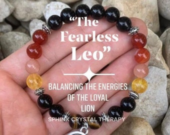 Leo Energy - Zodiac Horoscope - " The Fearless Leo " July August Birthday Fire Sign - Crystal Healing REAL Quality Gemstone Bracelet