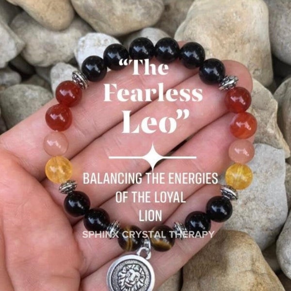 Leo Energy - Zodiac Horoscope - " The Fearless Leo " July August Birthday Fire Sign - Crystal Healing REAL Quality Gemstone Bracelet