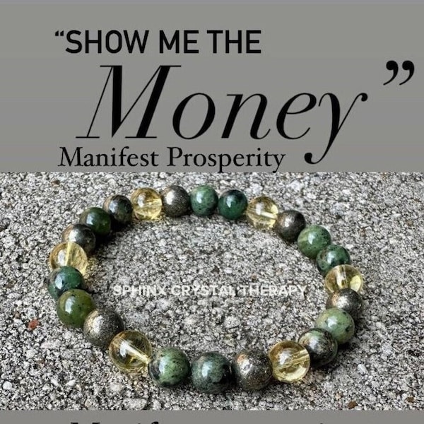 Manifest Wealth Fortune " Show Me The Money " Success Business Mindset Luck Crystal Therapy Bracelet