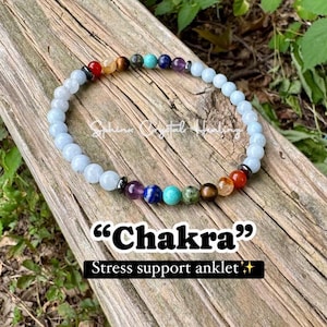 Calming Stress Relief - Chakra Balance - AAA Pale Blue Aquamarine Anklet - Anxiety Support - Real Crystal Healing Gemstone Ankle Bracelet