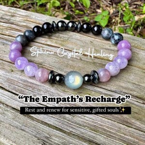 Empath Recovery &quot; The Empath&#39;s ReCharge &quot; Emotional Healing Sleep Highly Sensitive Crystal Therapy Bracelet Lepidolite Rose Quartz