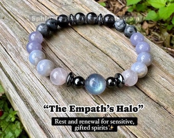 Healer Support - RARE Blue Lepidolite " The Empath’s Halo " Energy Healing - Blue Rose Quartz - White Amethyst - Empath Recharge Bracelet