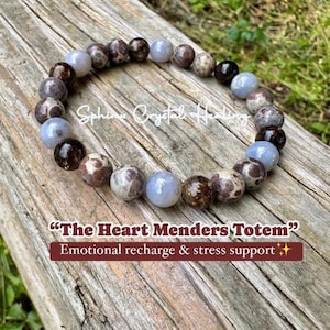 Heart Healing & Recharge - Empath support &quot; The Heart Menders Totem &quot; RARE Blue Rose Quartz - Stress and Anxiety - Crystal Gemstone Bracelet
