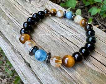 8mm Gemini Energy - IMPERFECT Stones - May June Birthday - REAL Crystals & Gemstones - Rare Aquamarine - Tigers Eye - DISCOUNTED Bracelet