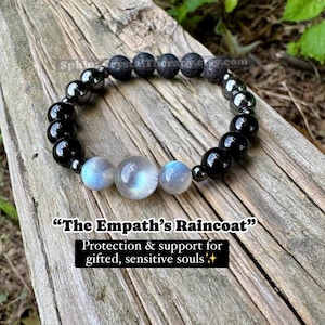 Empath Protection - Aura Shield - Absorb Negativity " The Empath's Raincoat "  Black Tourmaline Gemstones - Crystal Healing Empathy Bracelet