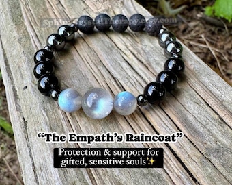 Empath Protection - Aura Shield - Absorb Negativity " The Empath's Raincoat "  Black Tourmaline Gemstones - Crystal Healing Empathy Bracelet