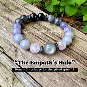 10mm Healer Support - RARE Blue Lepidolite &quot; The Empath’s Halo &quot; Energy Healing - Rose Quartz - White Amethyst - Empath Recharge Bracelet