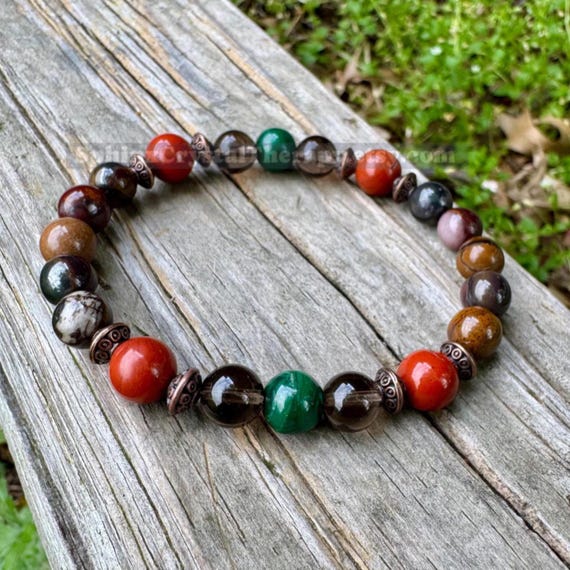 Grounding & Emotional Healing “The Strength of Terra” Wabi Sabi • Malachite and Tiger Iron • Crystal Gemstone Bracelet (8mm stones)
