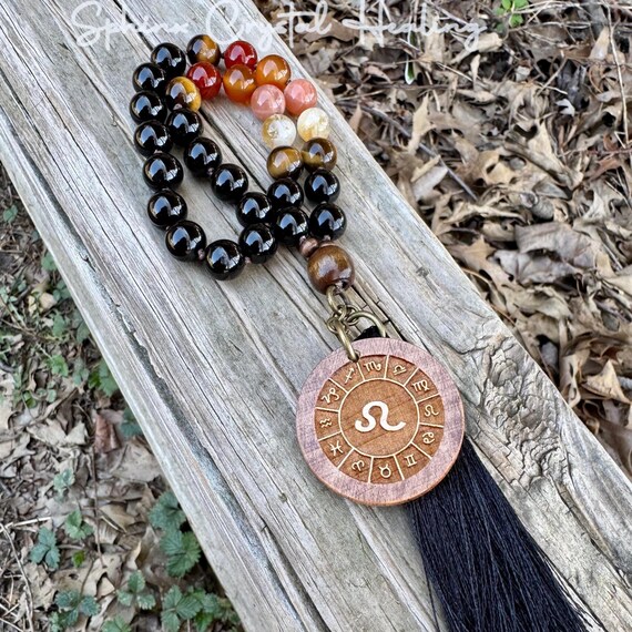 Leo Energy Car Charm - Zodiac Horoscope - " The Fearless Leo " July August Birthday - Crystal Healing Gemstones - Rear View Mirror Ornament