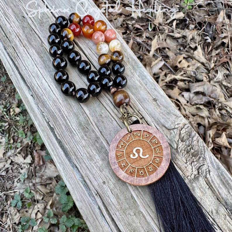 Leo Energy Car Charm - Zodiac Horoscope - " The Fearless Leo " July August Birthday - Crystal Healing Gemstones - Rear View Mirror Ornament imagen 1