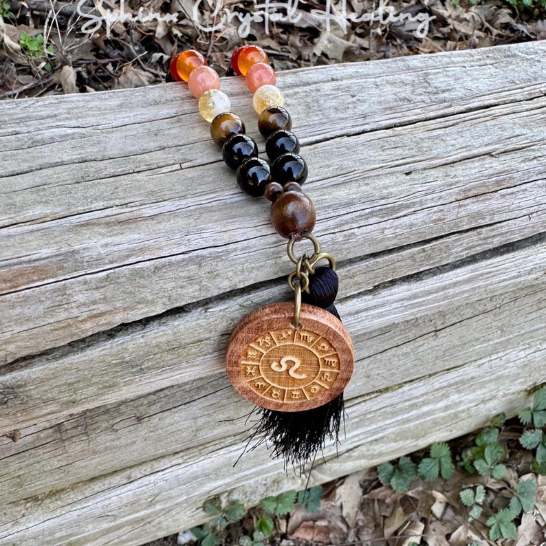 Leo Energy Car Charm - Zodiac Horoscope - " The Fearless Leo " July August Birthday - Crystal Healing Gemstones - Rear View Mirror Ornament imagen 4