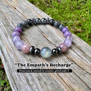 Empath Recovery " The Empath's ReCharge " Emotional Healing Sleep Highly Sensitive Crystal Therapy Bracelet Lepidolite Rose Quartz