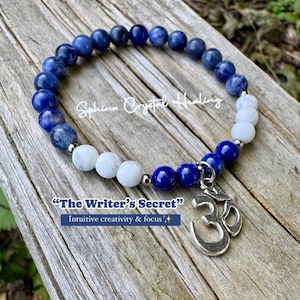 Writers Block - Removes Mental Block " The Writer's Secret “ Creativity - Focus - Sodalite Howlite Crystal Therapy Writing Bracelet