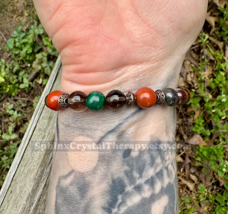 Grounding & Emotional Healing “The Strength of Terra” Wabi Sabi • Malachite and Tiger Iron • Crystal Gemstone Bracelet (8mm stones) image 10