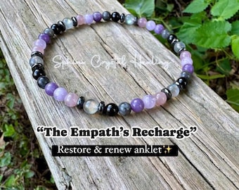 Empath Recovery Anklet " The Empath's Recharge " Emotional Support & Calming Crystals - Rose Quartz - Lepidolite - Amethyst - Tourmaline