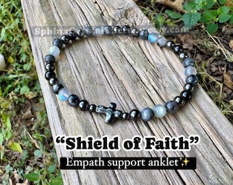 Christian Empath Protection - Absorb Negativity " Shield Of Faith " Black Tourmaline Gemstone - High Quality Crystal Healing Anklet