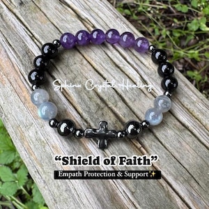Christian Empath Protection &quot; Shield Of Faith &quot;  Black Tourmaline - REAL High Quality Gemstones - Crystal Healing Empathy Bracelet