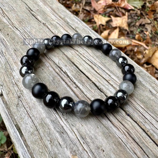 Onyx & Black Tourmaline Empath Protection Bracelet – Labradorite and Hematite - Wabi Sabi 8mm
