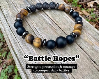 Anxiety Support - Aura Protection " Battle Ropes " - Strength & Courage - Tigers Eye Onyx - Quality Gemstones - Crystal Healing Bracelet