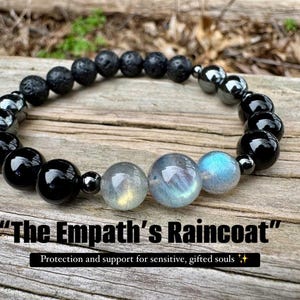 Empath Protection - Aura Shield - Absorb Negativity " The Empath's Raincoat "  Black Tourmaline Gemstones - Crystal Healing Empathy Bracelet