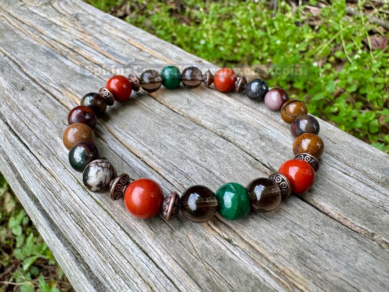 Grounding & Emotional Healing “The Strength of Terra” Wabi Sabi • Malachite and Tiger Iron • Crystal Gemstone Bracelet (8mm stones) image 9