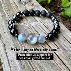 Empath Protection - Aura Shield - Absorb Negativity &quot; The Empath&#39;s Raincoat &quot;  Black Tourmaline Gemstones - Crystal Healing Empathy Bracelet